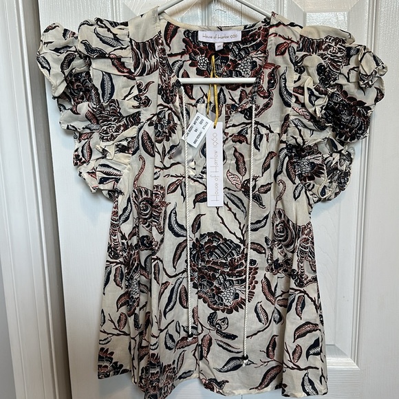 House of Harlow 1960 Boho Animal Print Ruffle Peasant Top - Picture 3 of 4